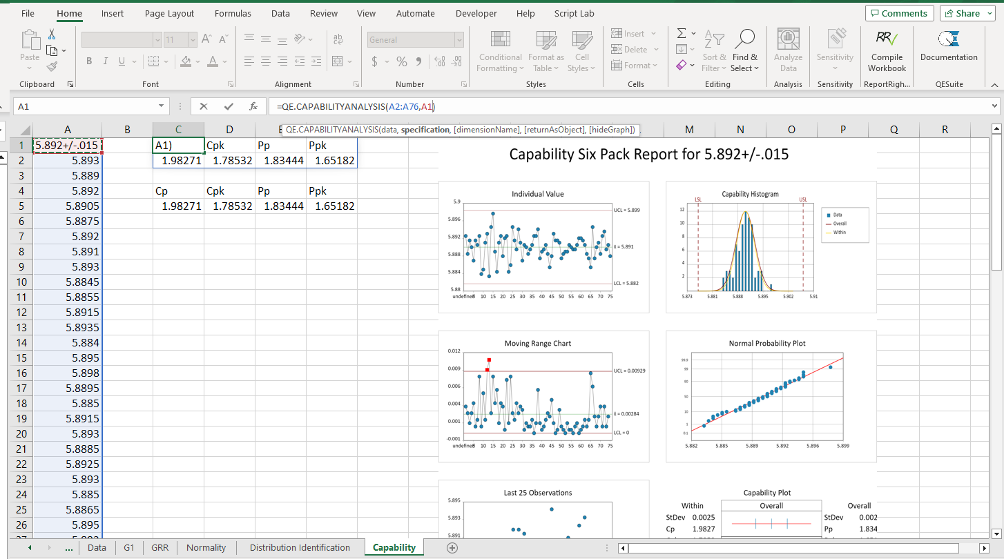 Capability Six Pack and Capability Indices in Excel.png